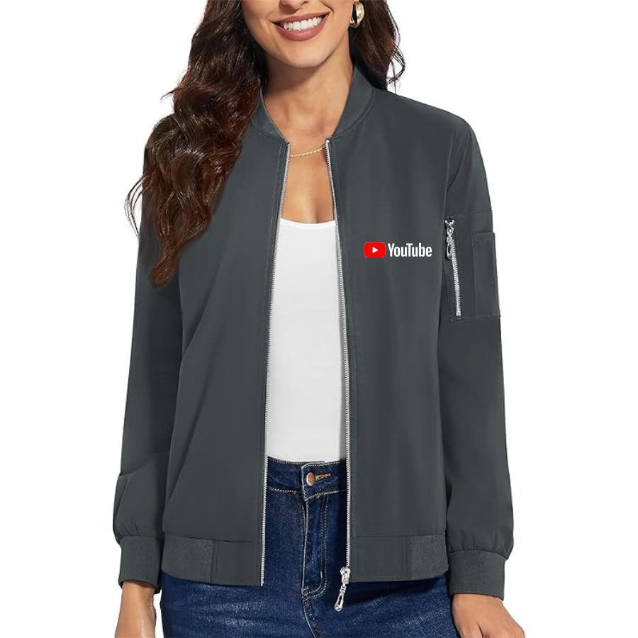 Women's Youtube Video Steaming Social - Premium Bomber Jacket with Polished Detailing and Functional Sleeve Pocket - Modern Luxury Outerwear