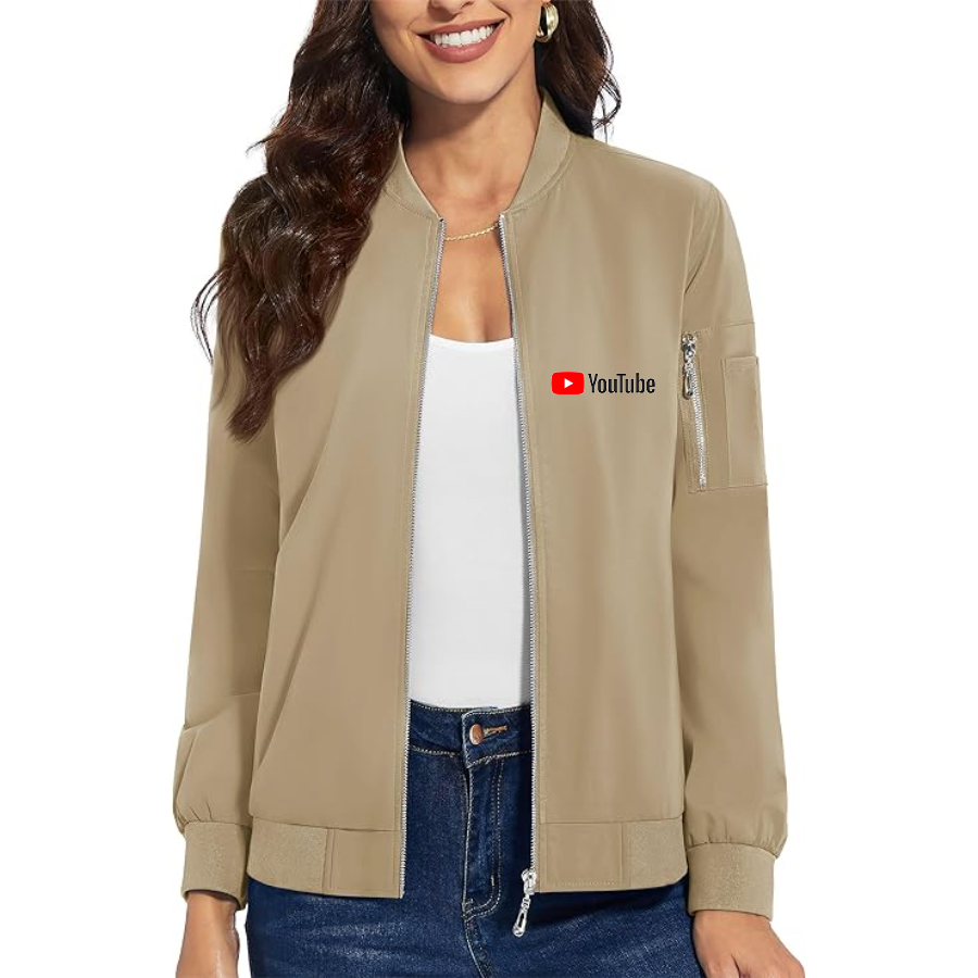 Women's Youtube Video Steaming Social - Premium Bomber Jacket with Polished Detailing and Functional Sleeve Pocket - Modern Luxury Outerwear