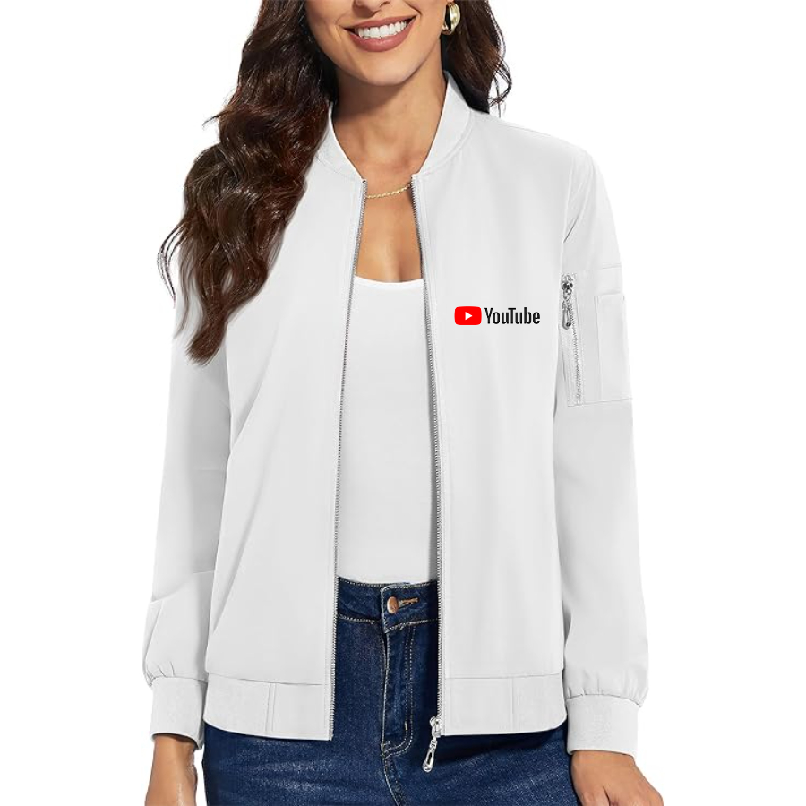Women's Youtube Video Steaming Social - Premium Bomber Jacket with Polished Detailing and Functional Sleeve Pocket - Modern Luxury Outerwear