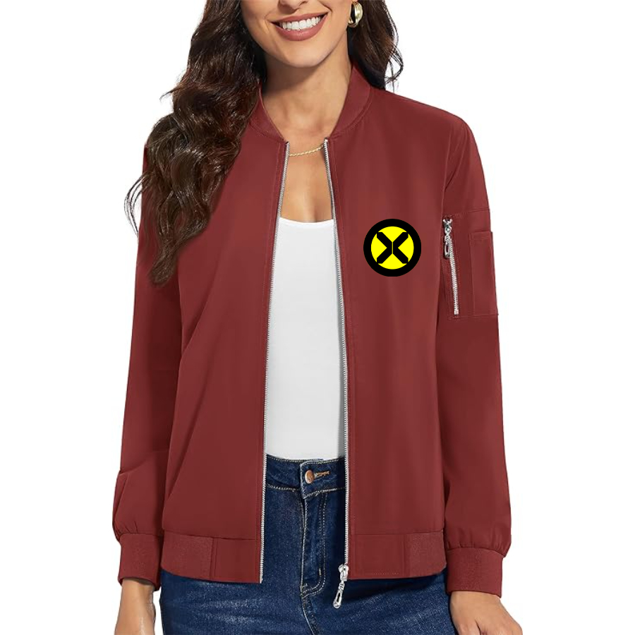 Women's X-Men Marvel Comics Superhero - Premium Bomber Jacket with Polished Detailing and Functional Sleeve Pocket - Modern Luxury Outerwear