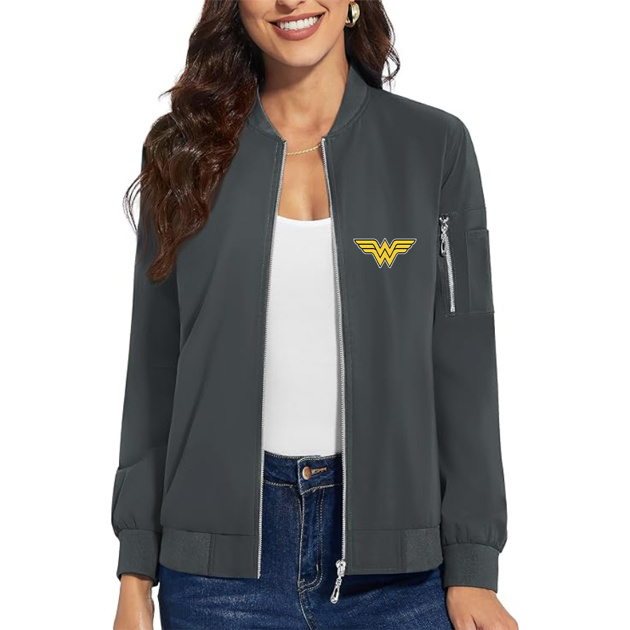 Women's Wonder Woman Superhero - Premium Bomber Jacket with Polished Detailing and Functional Sleeve Pocket - Modern Luxury Outerwear