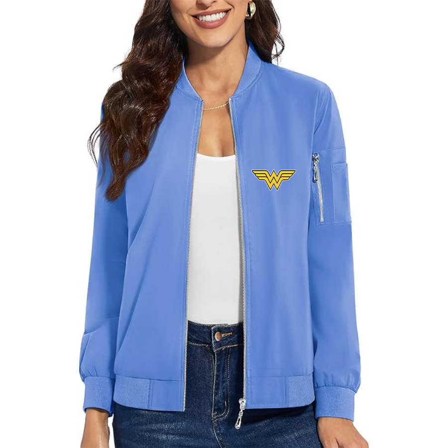 Women's Wonder Woman Superhero - Premium Bomber Jacket with Polished Detailing and Functional Sleeve Pocket - Modern Luxury Outerwear