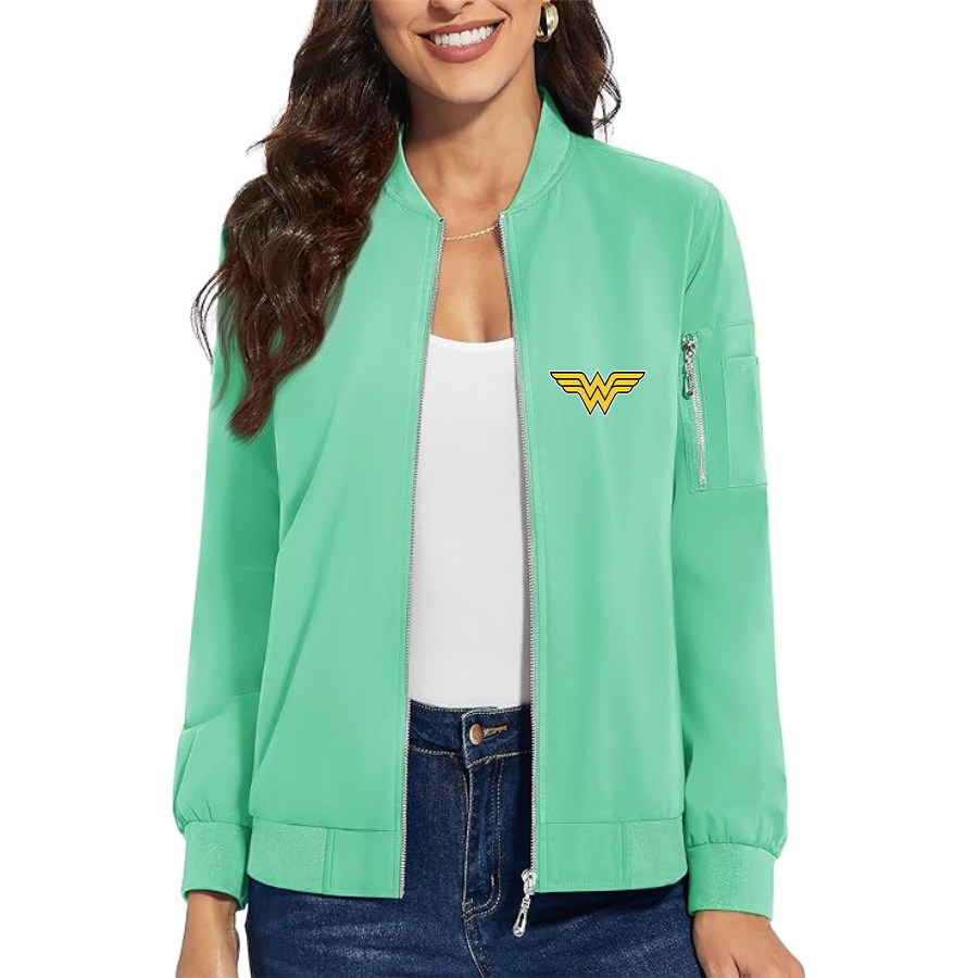 Women's Wonder Woman Superhero - Premium Bomber Jacket with Polished Detailing and Functional Sleeve Pocket - Modern Luxury Outerwear