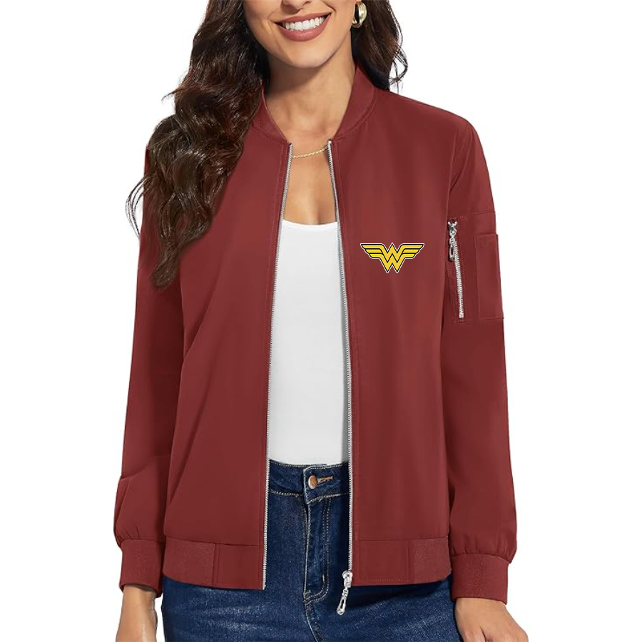 Women's Wonder Woman Superhero - Premium Bomber Jacket with Polished Detailing and Functional Sleeve Pocket - Modern Luxury Outerwear