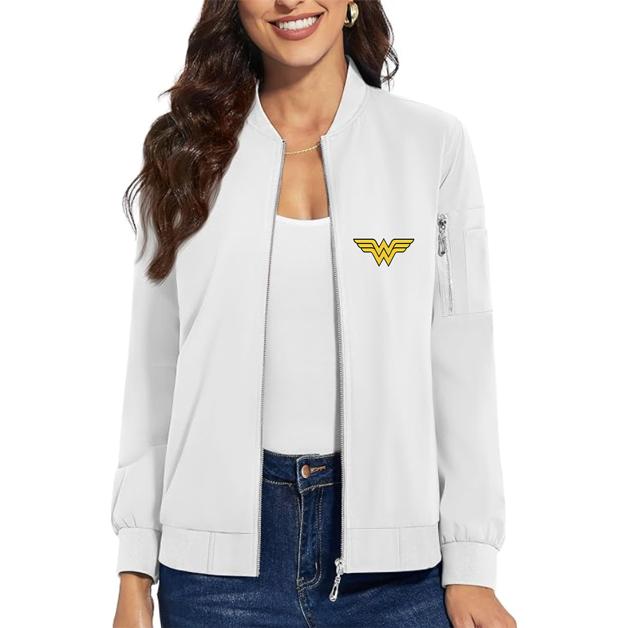 Women's Wonder Woman Superhero - Premium Bomber Jacket with Polished Detailing and Functional Sleeve Pocket - Modern Luxury Outerwear