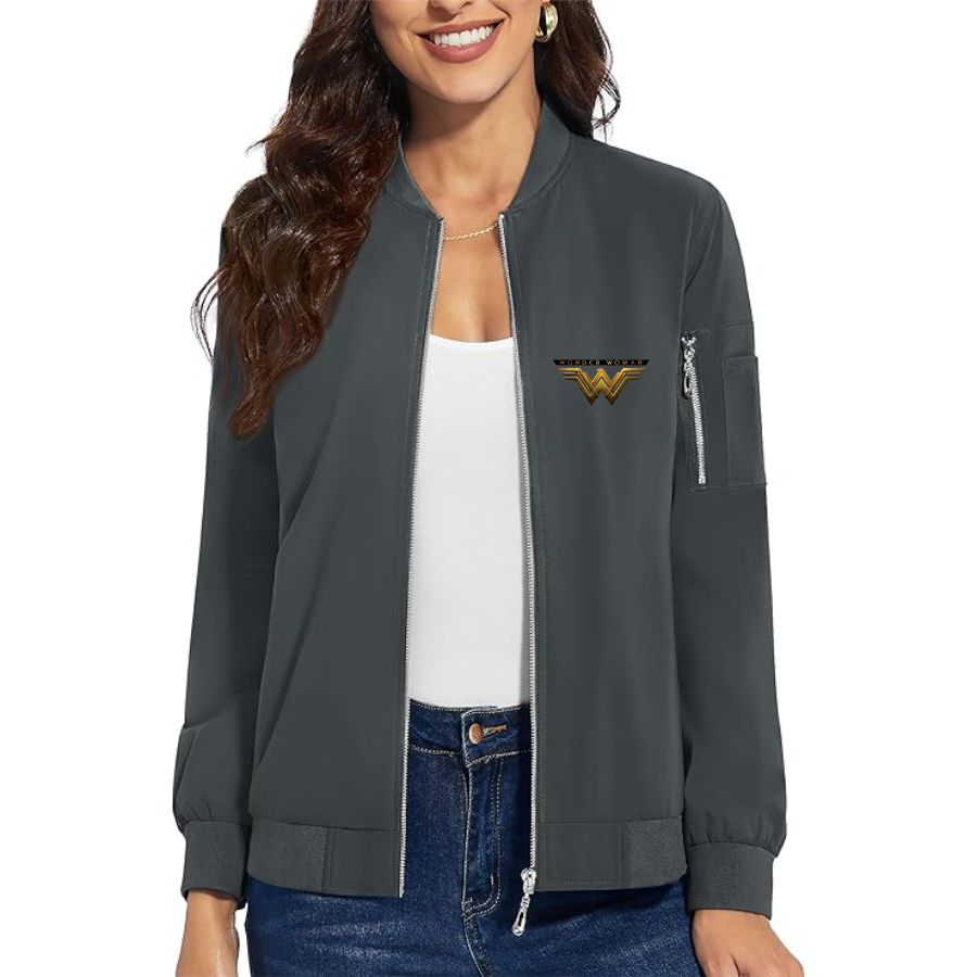 Women's Wonder Woman DC Superhero - Premium Bomber Jacket with Polished Detailing and Functional Sleeve Pocket - Modern Luxury Outerwear