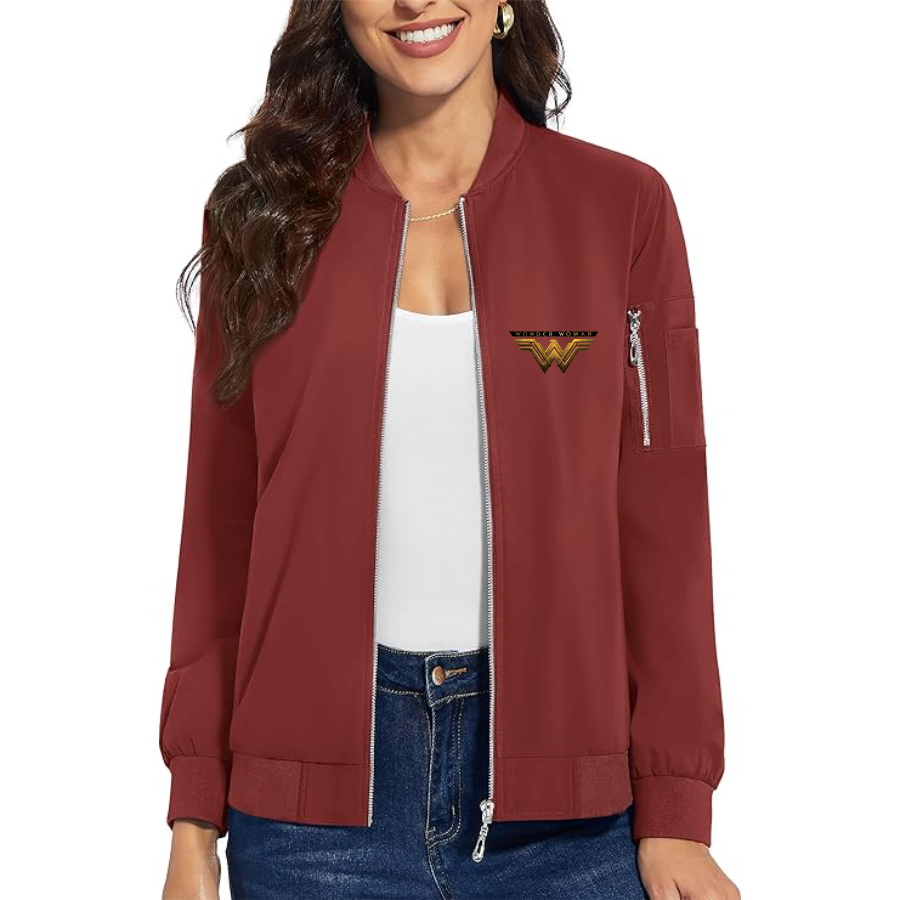 Women's Wonder Woman DC Superhero - Premium Bomber Jacket with Polished Detailing and Functional Sleeve Pocket - Modern Luxury Outerwear