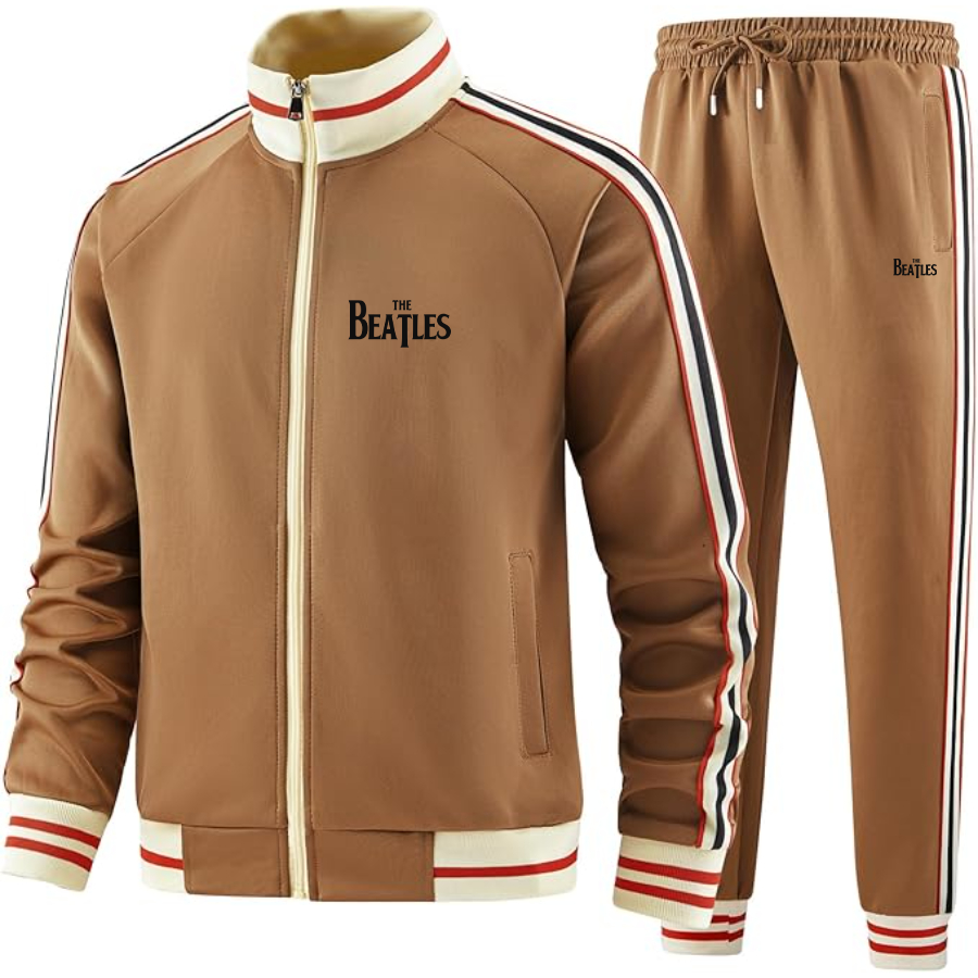Men's The Beatles Music - Premium Two-Piece Designer Tracksuit with Bold Striped Accents and Zippered Front - Elevated Athletic Wear