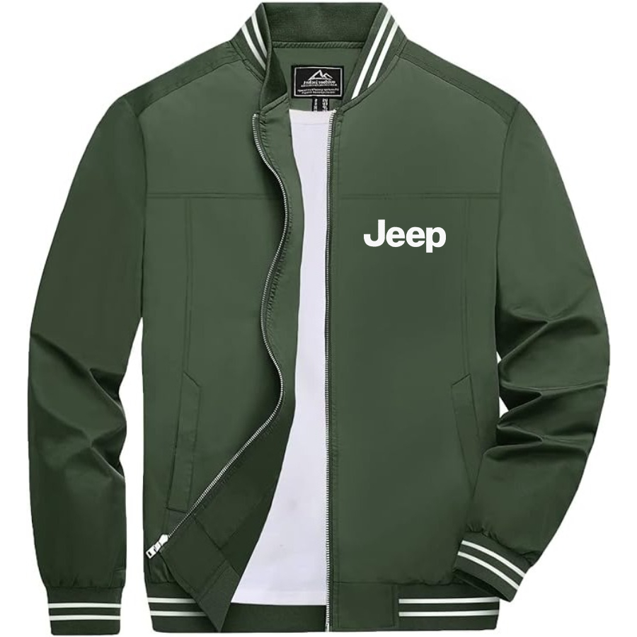 Men’s Jeep Car Lightweight Zip-Up Bomber Jacket with Ribbed Collar and Cuffs - Versatile Casual Outerwear