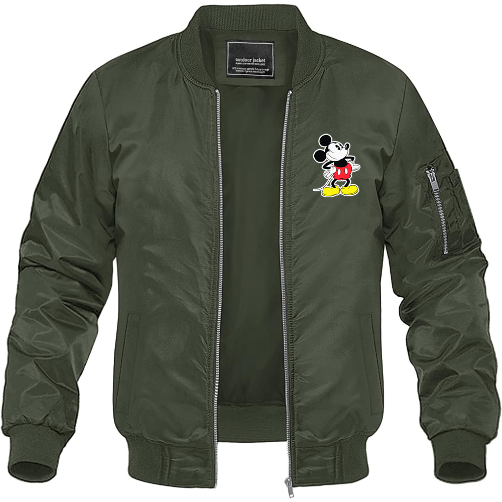 Men's Mickey Mouse Cartoon Lightweight Bomber Jacket Windbreaker Softshell Varsity Jacket Coat