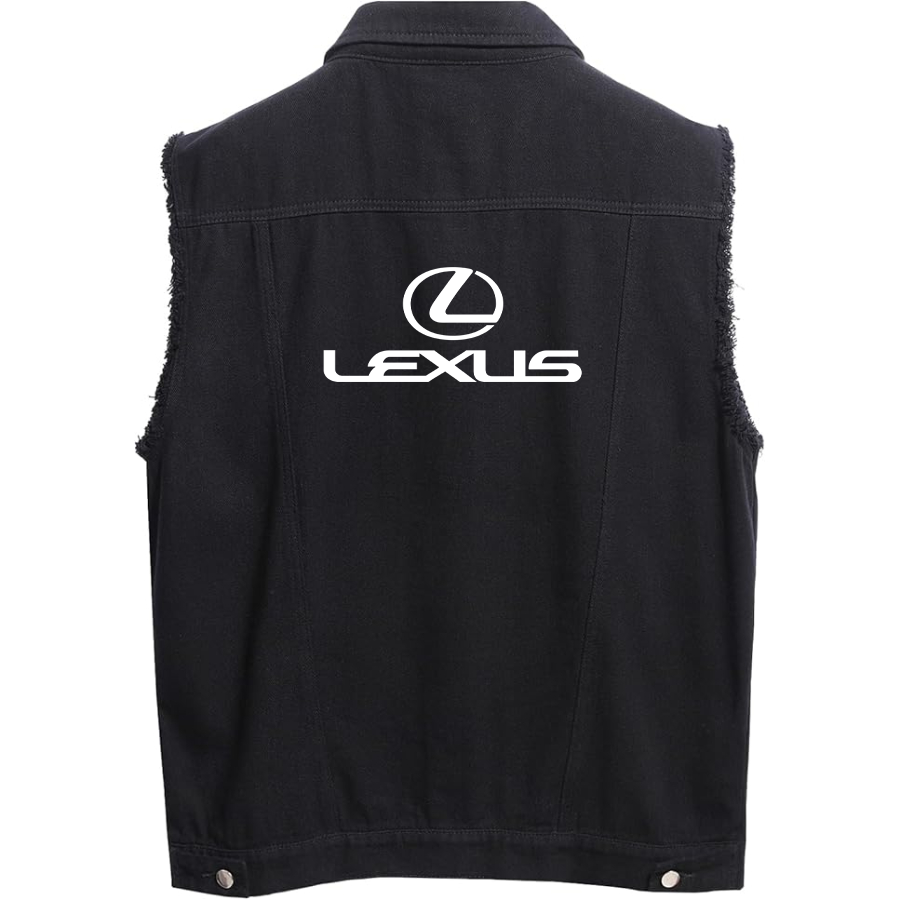 Men’s Lexus Car - Sleeveless Distressed Denim Vest – Rugged Black Jean Jacket
