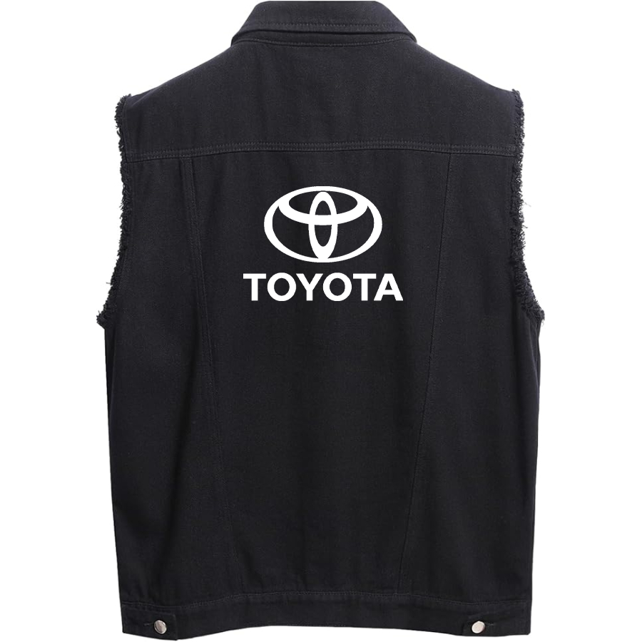 Men’s Toyota Car - Sleeveless Distressed Denim Vest – Rugged Black Jean Jacket