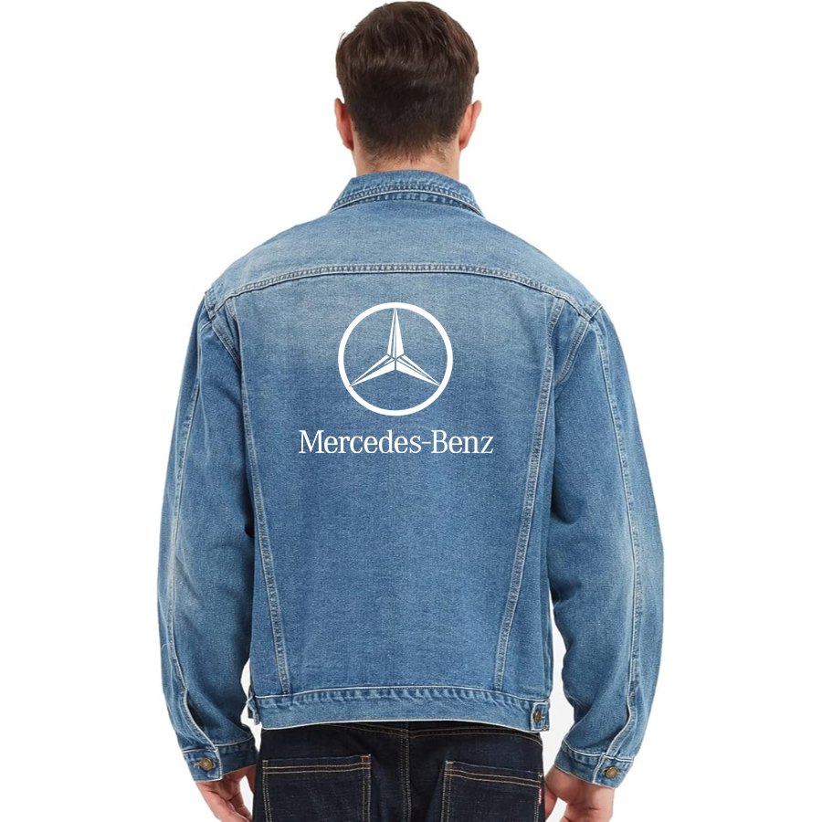 Men’s Mercedes-Benz Luxury Car - Vintage Distressed Denim Jacket – Stylish Casual Jean Outerwear