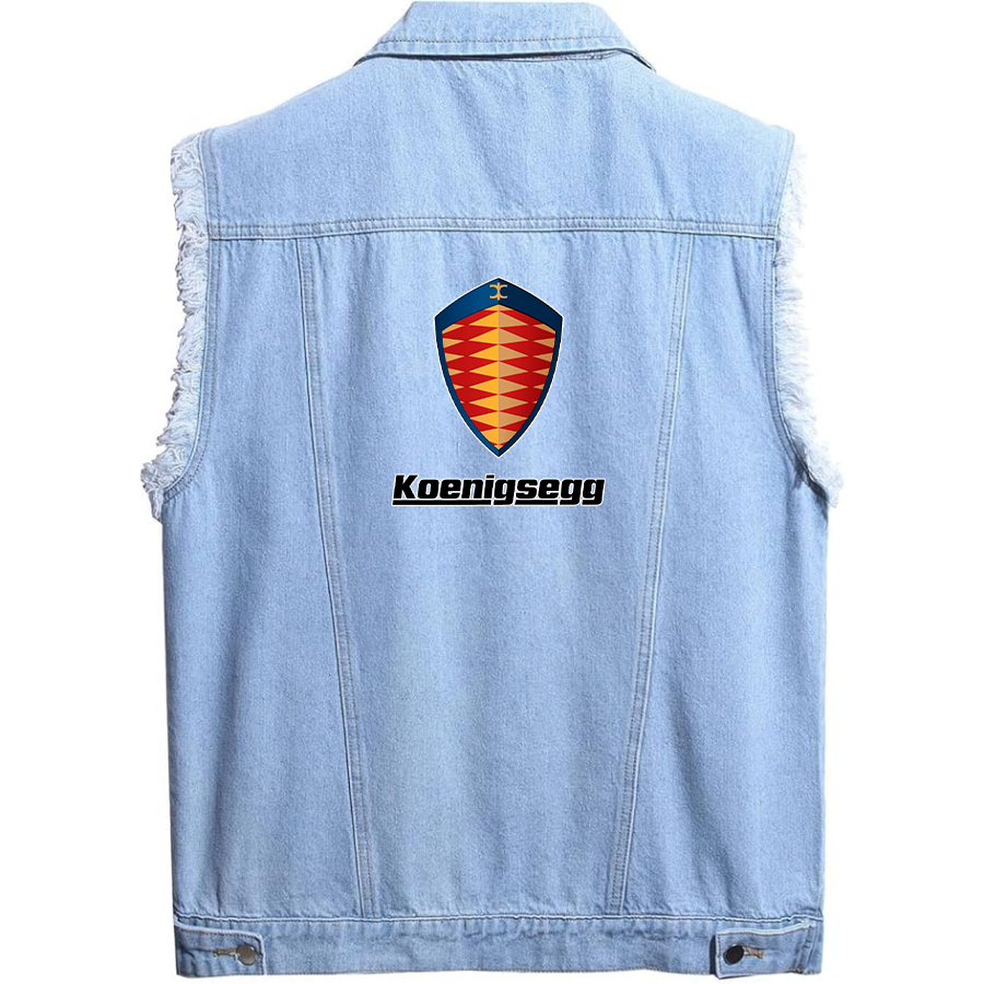 Men’s Koenigsegg Car - Sleeveless Distressed Denim Vest – Rugged Black Jean Jacket