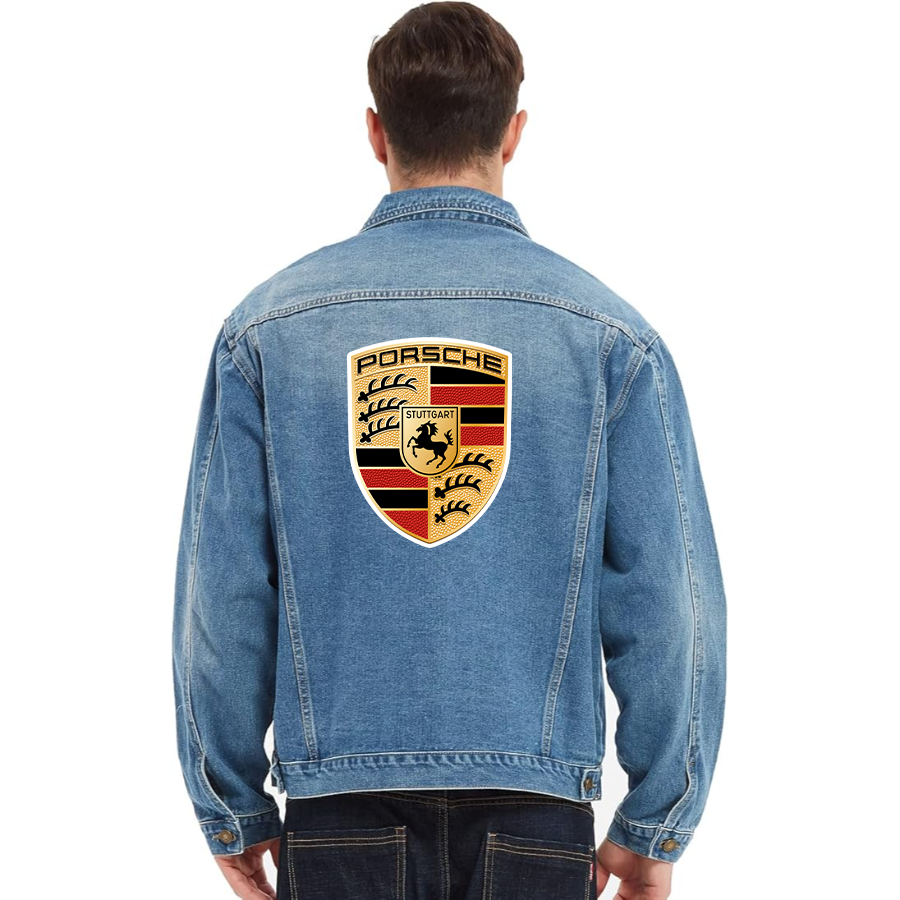 Men’s Porsche Car - Vintage Distressed Denim Jacket – Stylish Casual Jean Outerwear