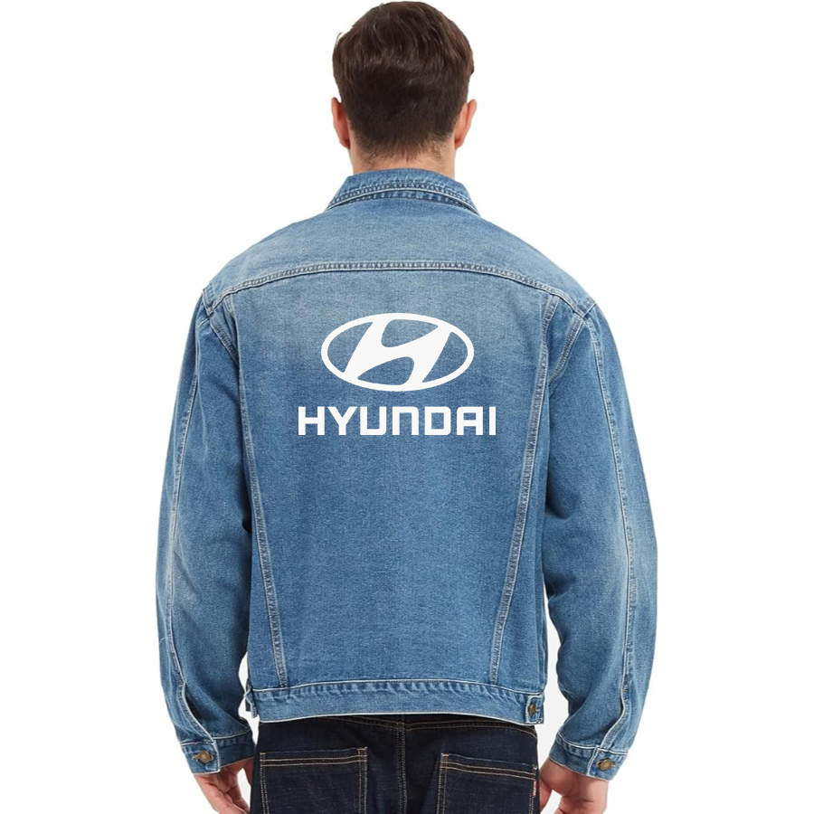 Men’s Hyundai Car - Vintage Distressed Denim Jacket – Stylish Casual Jean Outerwear