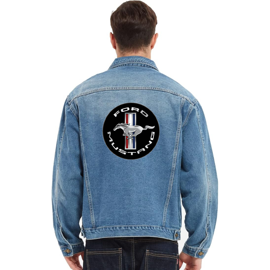 Men’s Ford Mustang Motorsport Supercars - Vintage Distressed Denim Jacket – Stylish Casual Jean Outerwear