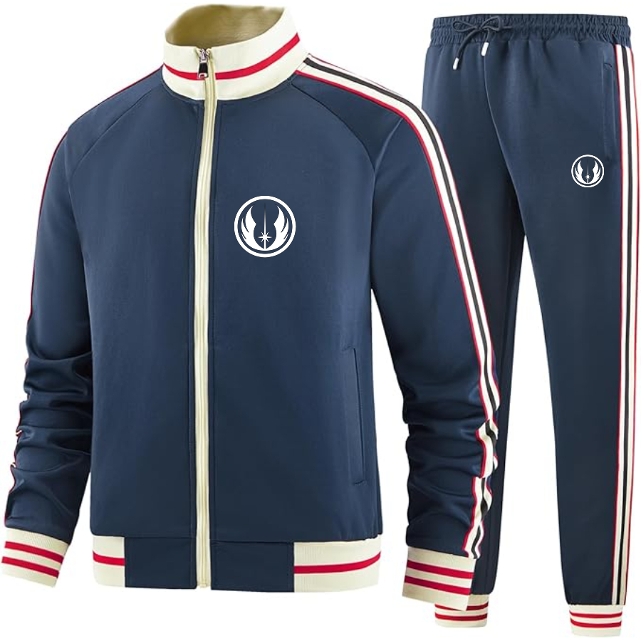 Men's Jedi Star Wars - Premium Two-Piece Designer Tracksuit with Bold Striped Accents and Zippered Front - Elevated Athletic Wear