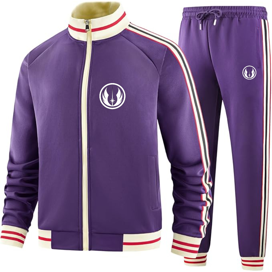 Men's Jedi Star Wars - Premium Two-Piece Designer Tracksuit with Bold Striped Accents and Zippered Front - Elevated Athletic Wear