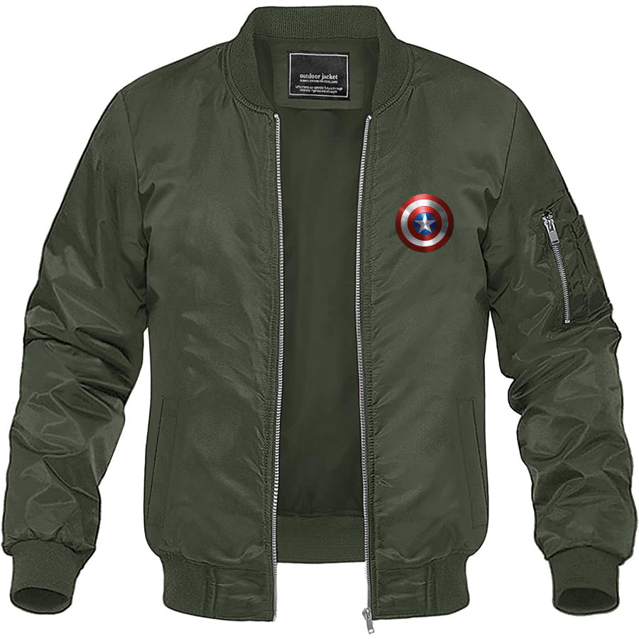 Men's Captain America Superhero Lightweight Bomber Jacket Windbreaker Softshell Varsity Jacket Coat