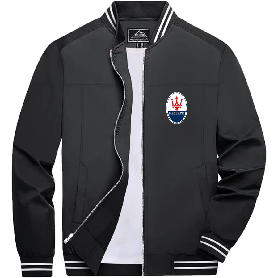 Men’s Maserati Car Lightweight Zip-Up Bomber Jacket with Ribbed Collar and Cuffs - Versatile Casual Outerwear