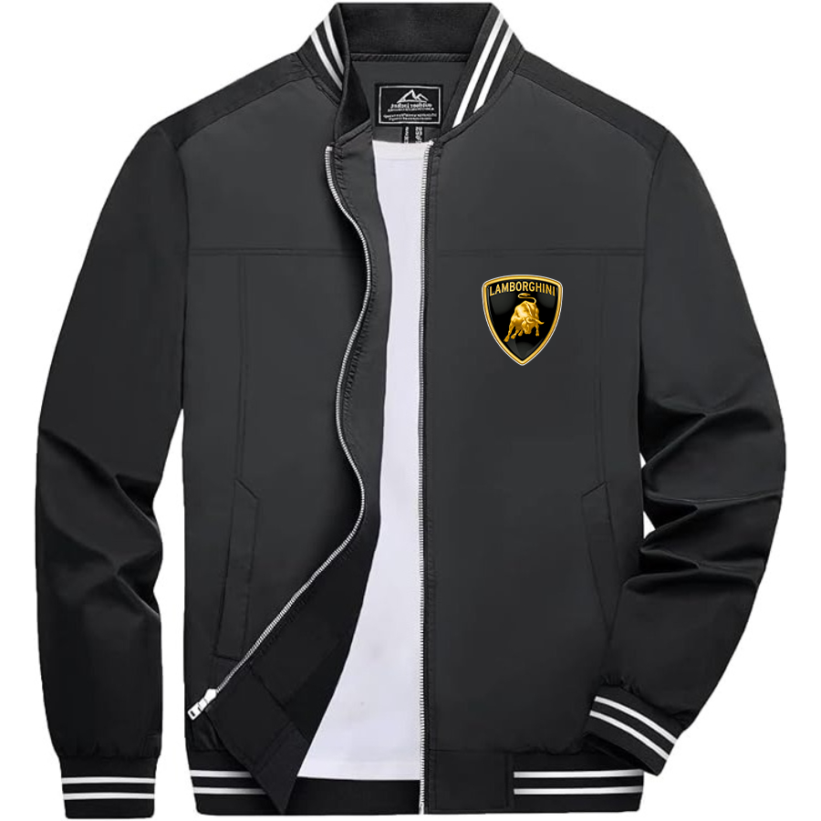 Men’s Lamborghini Car Lightweight Zip-Up Bomber Jacket with Ribbed Collar and Cuffs - Versatile Casual Outerwear