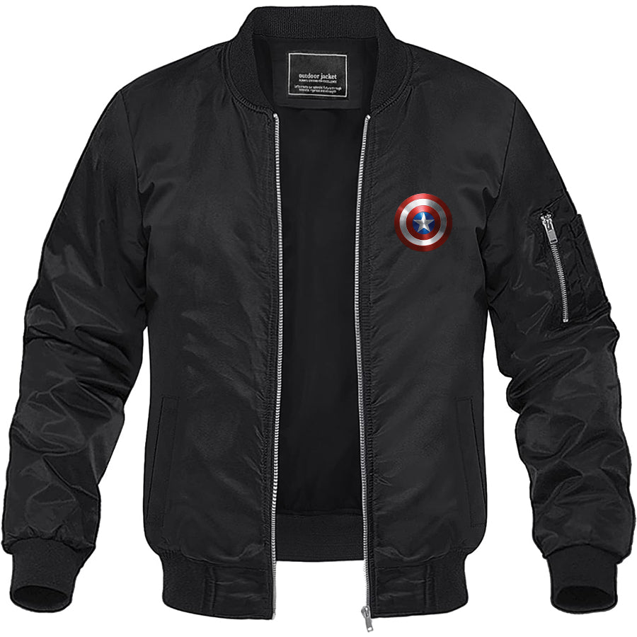 Men's Captain America Superhero Lightweight Bomber Jacket Windbreaker Softshell Varsity Jacket Coat