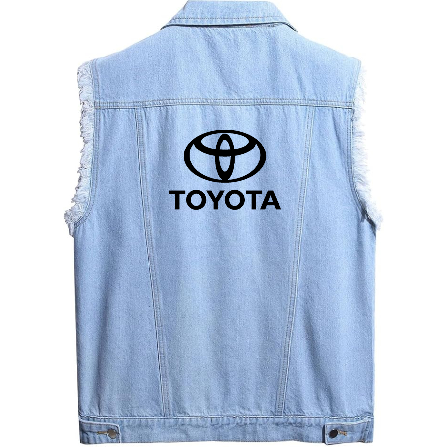 Men’s Toyota Car - Sleeveless Distressed Denim Vest – Rugged Black Jean Jacket