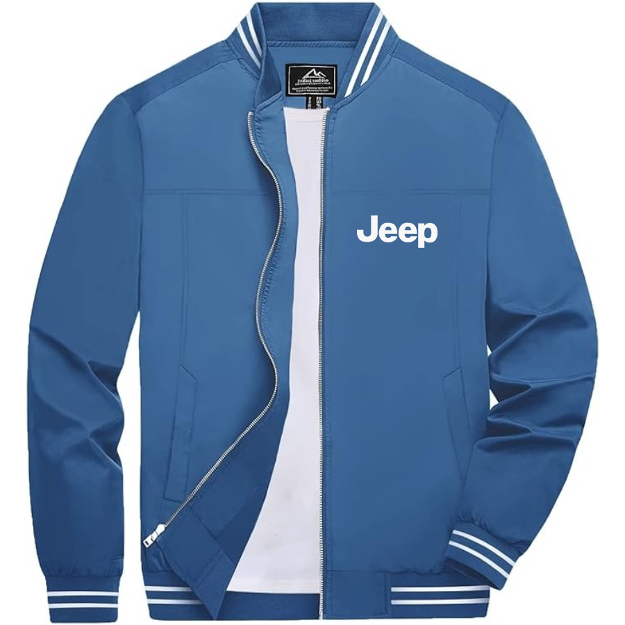 Men’s Jeep Car Lightweight Zip-Up Bomber Jacket with Ribbed Collar and Cuffs - Versatile Casual Outerwear