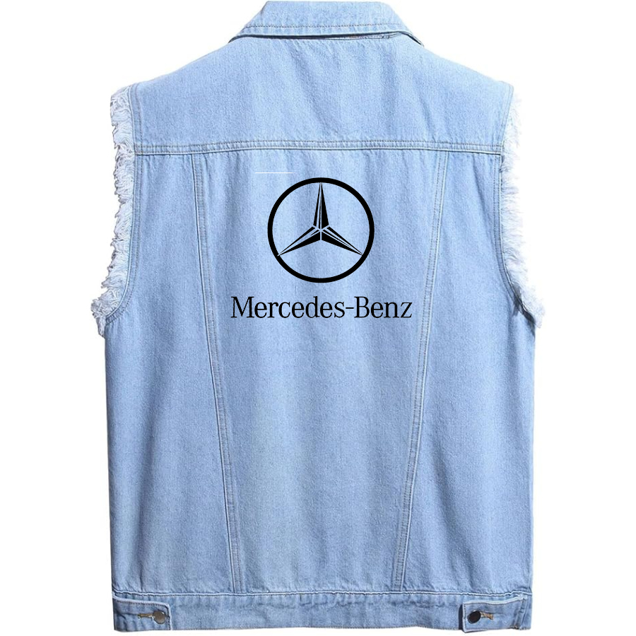 Men’s Mercedes-Benz Luxury Car - Sleeveless Distressed Denim Vest – Rugged Black Jean Jacket