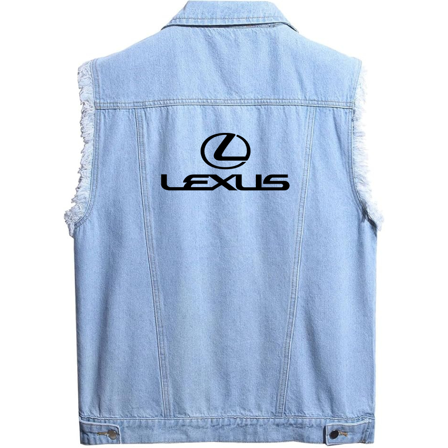 Men’s Lexus Car - Sleeveless Distressed Denim Vest – Rugged Black Jean Jacket
