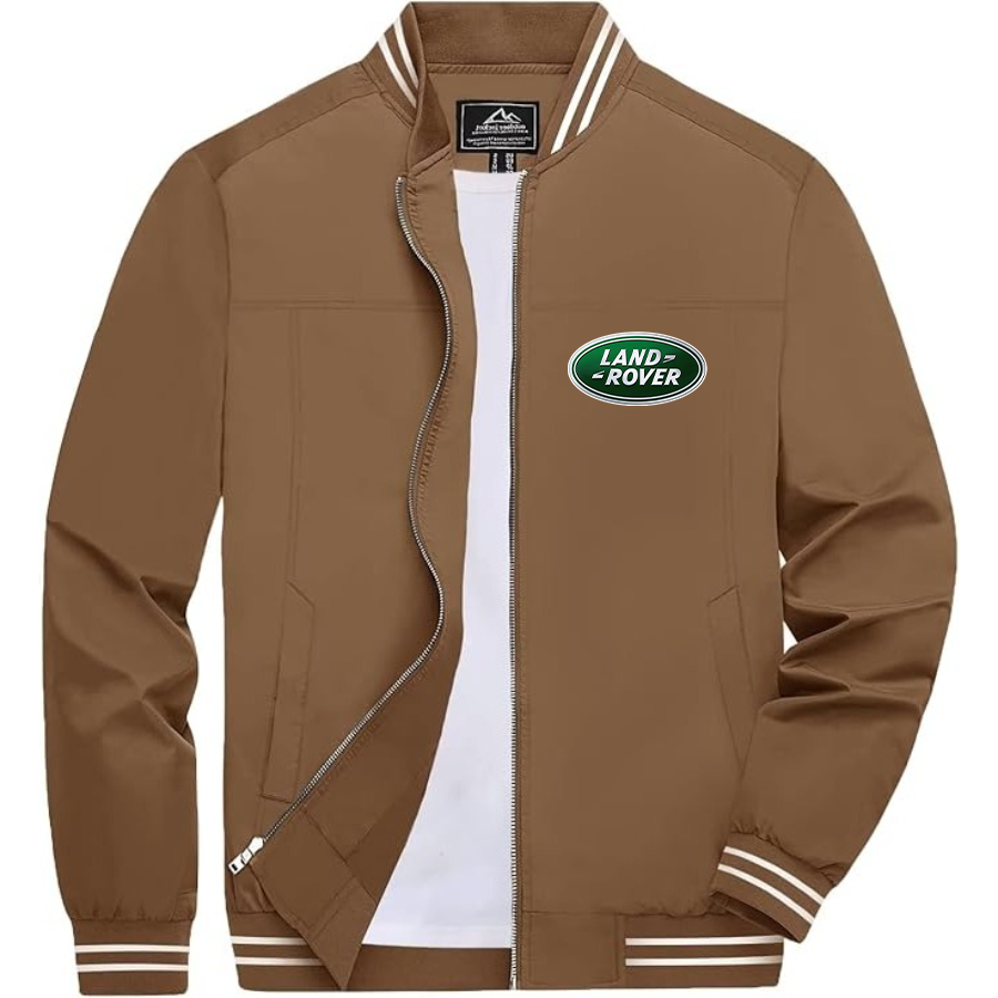 Men’s Land Rover Car Lightweight Zip-Up Bomber Jacket with Ribbed Collar and Cuffs - Versatile Casual Outerwear