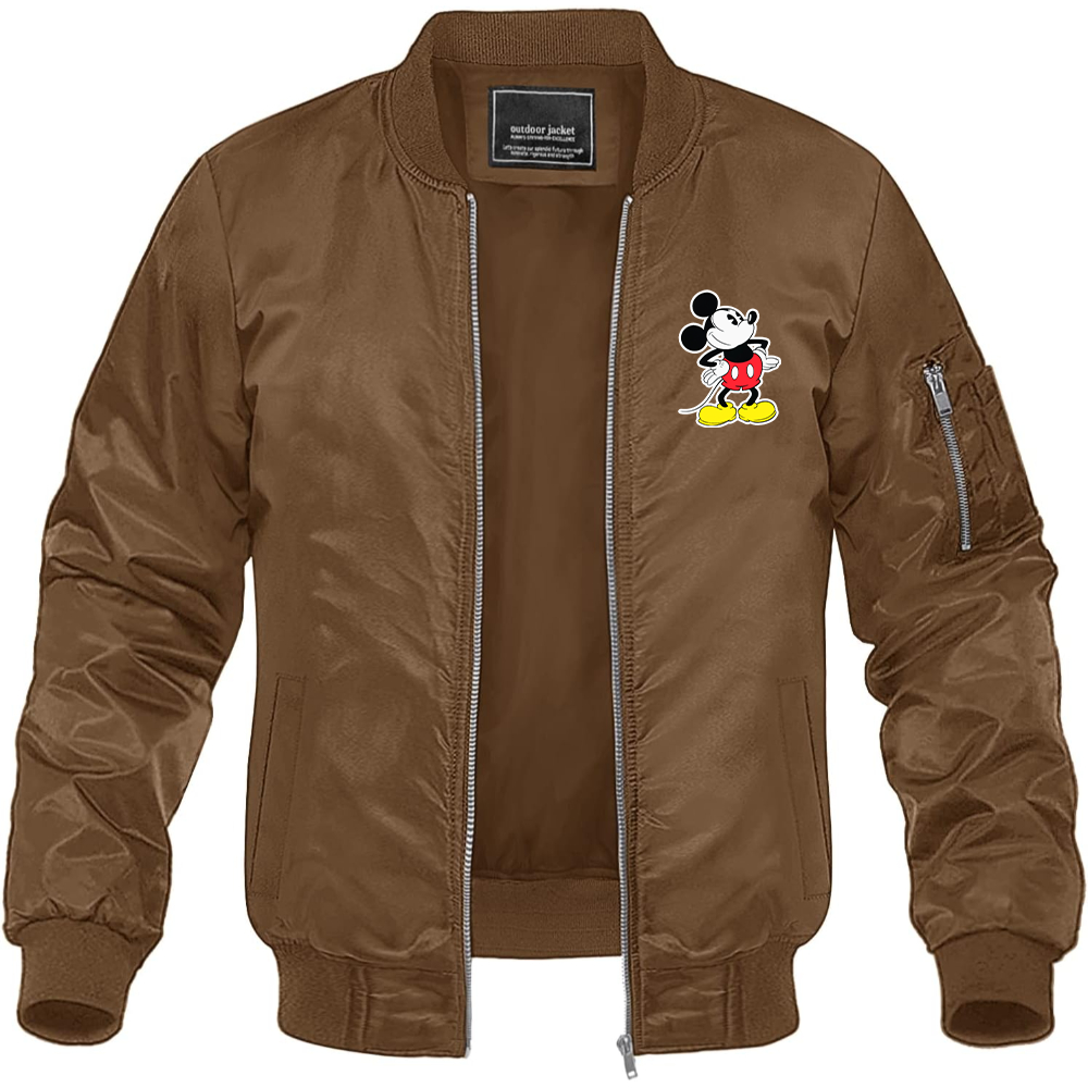 Men's Mickey Mouse Cartoon Lightweight Bomber Jacket Windbreaker Softshell Varsity Jacket Coat