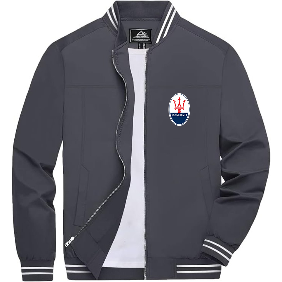 Men’s Maserati Car Lightweight Zip-Up Bomber Jacket with Ribbed Collar and Cuffs - Versatile Casual Outerwear