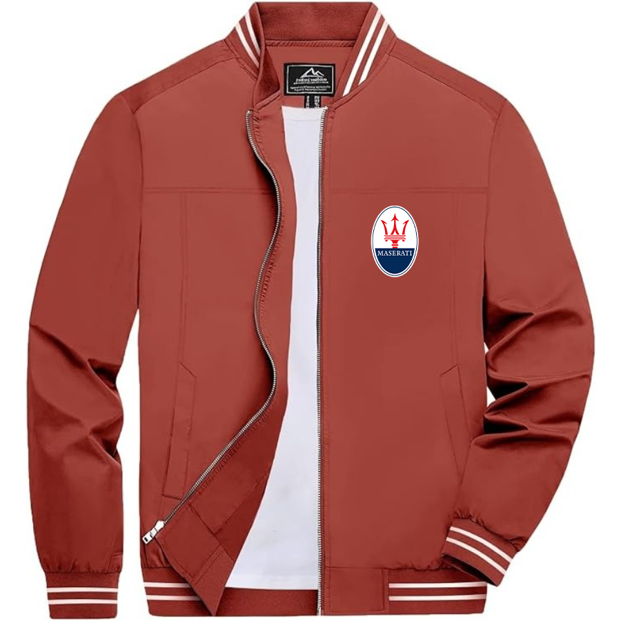 Men’s Maserati Car Lightweight Zip-Up Bomber Jacket with Ribbed Collar and Cuffs - Versatile Casual Outerwear