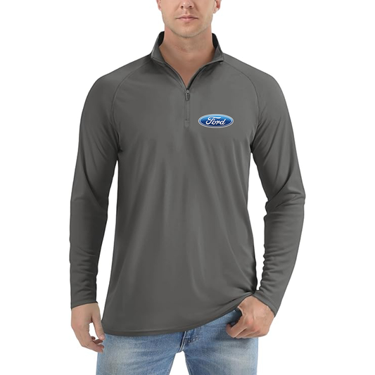 Men’s Ford Car - Lightweight Quarter-Zip Athletic Shirt – Long Sleeve Polyester Wear