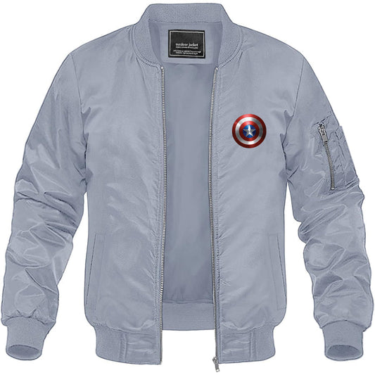 Men's Captain America Superhero Lightweight Bomber Jacket Windbreaker Softshell Varsity Jacket Coat