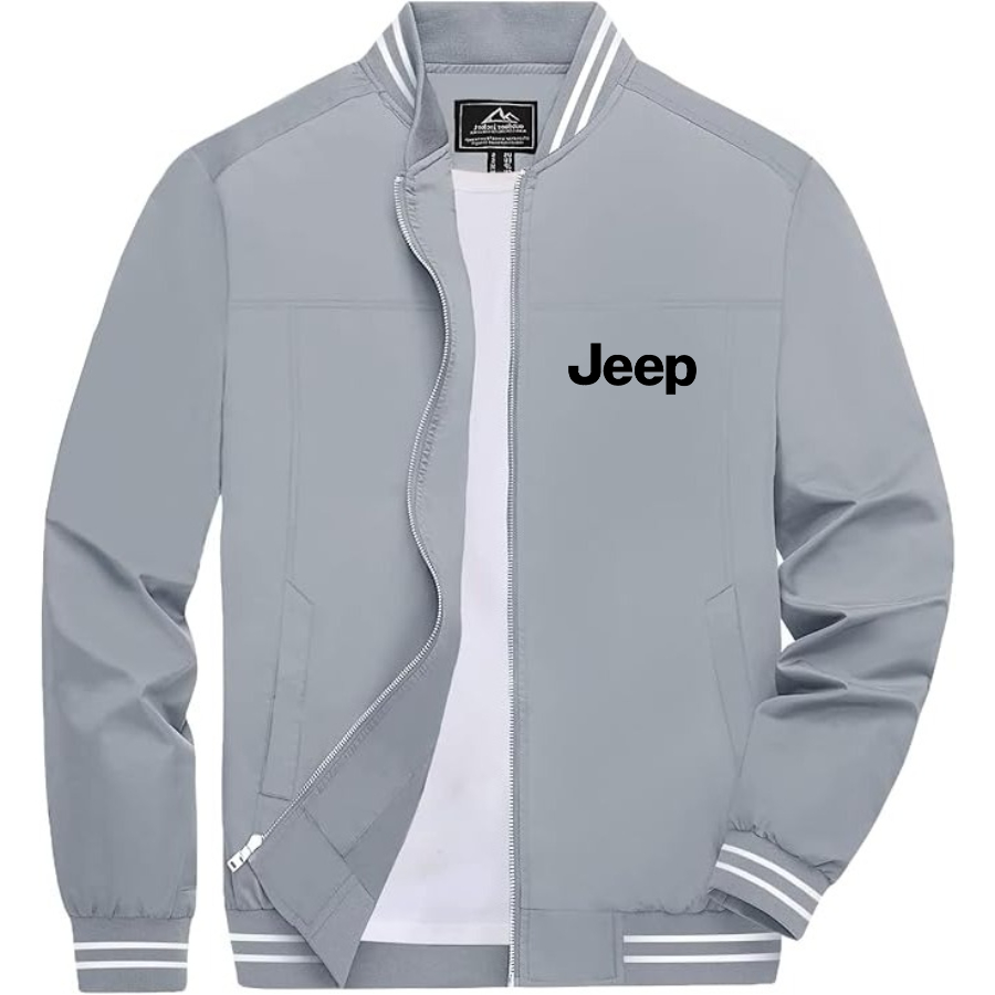 Men’s Jeep Car Lightweight Zip-Up Bomber Jacket with Ribbed Collar and Cuffs - Versatile Casual Outerwear