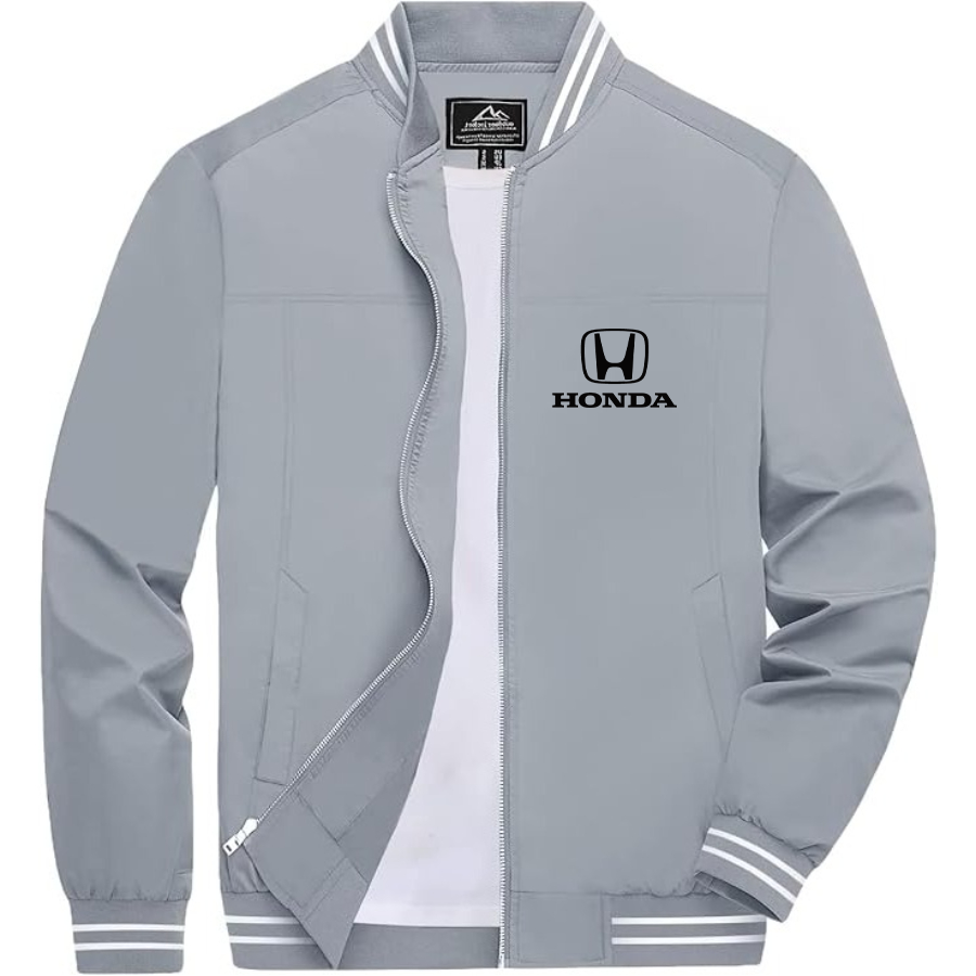 Men’s Honda Motorsport Lightweight Zip-Up Bomber Jacket with Ribbed Collar and Cuffs - Versatile Casual Outerwear