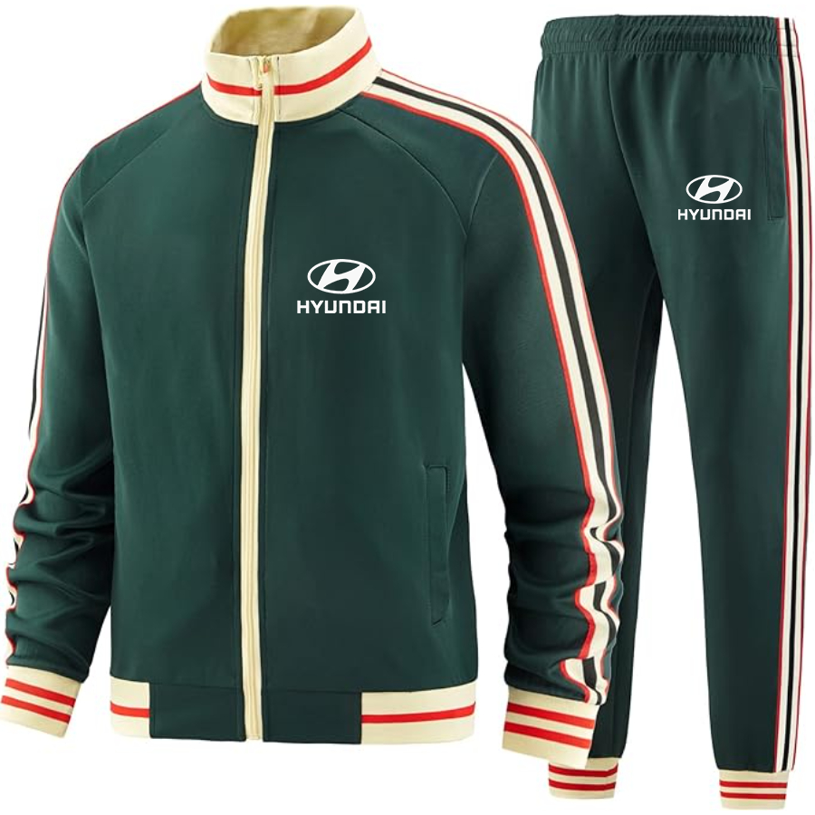 Men's Hyundai Car - Premium Two-Piece Designer Tracksuit with Bold Striped Accents and Zippered Front - Elevated Athletic Wear