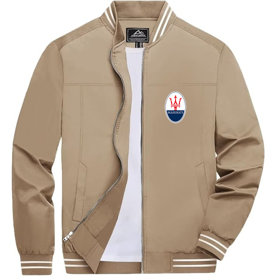 Men’s Maserati Car Lightweight Zip-Up Bomber Jacket with Ribbed Collar and Cuffs - Versatile Casual Outerwear