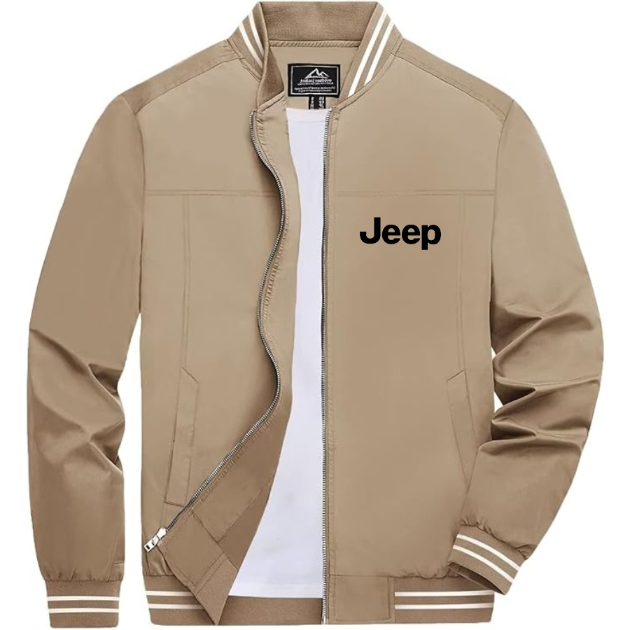 Men’s Jeep Car Lightweight Zip-Up Bomber Jacket with Ribbed Collar and Cuffs - Versatile Casual Outerwear