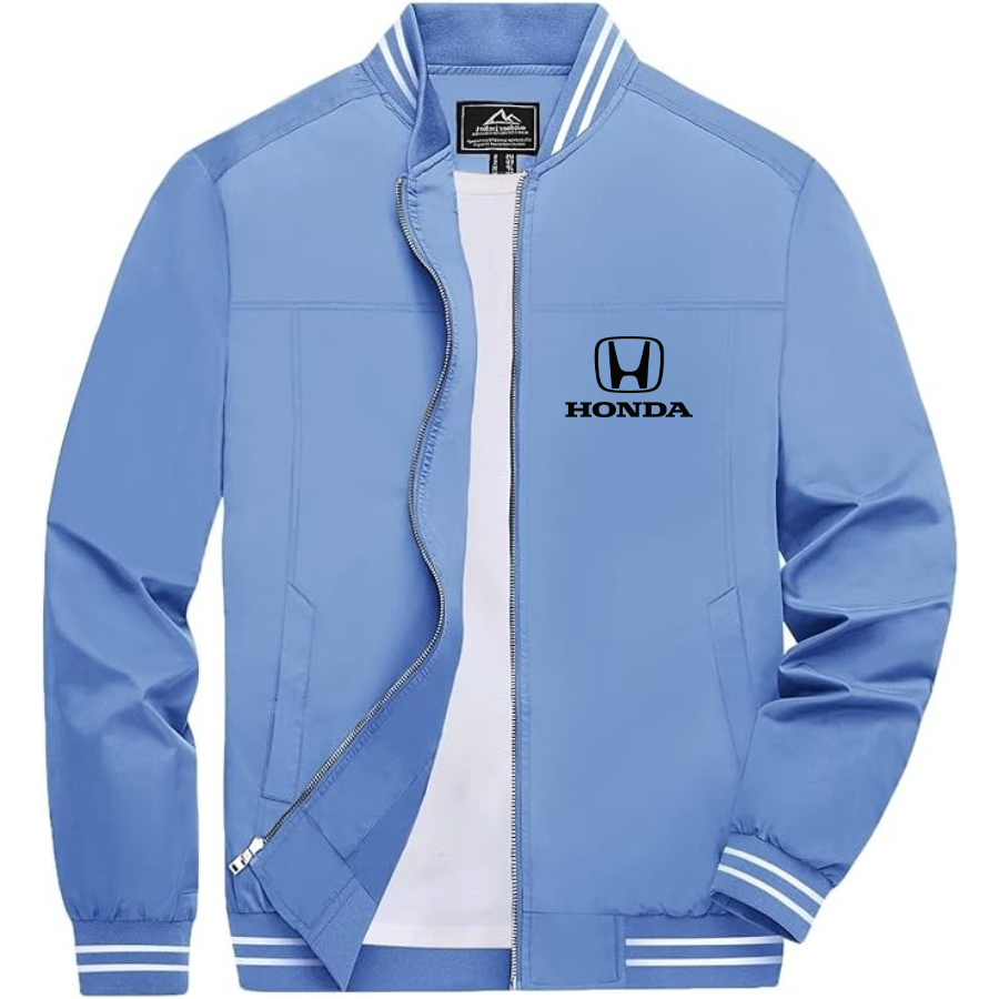 Men’s Honda Motorsport Lightweight Zip-Up Bomber Jacket with Ribbed Collar and Cuffs - Versatile Casual Outerwear