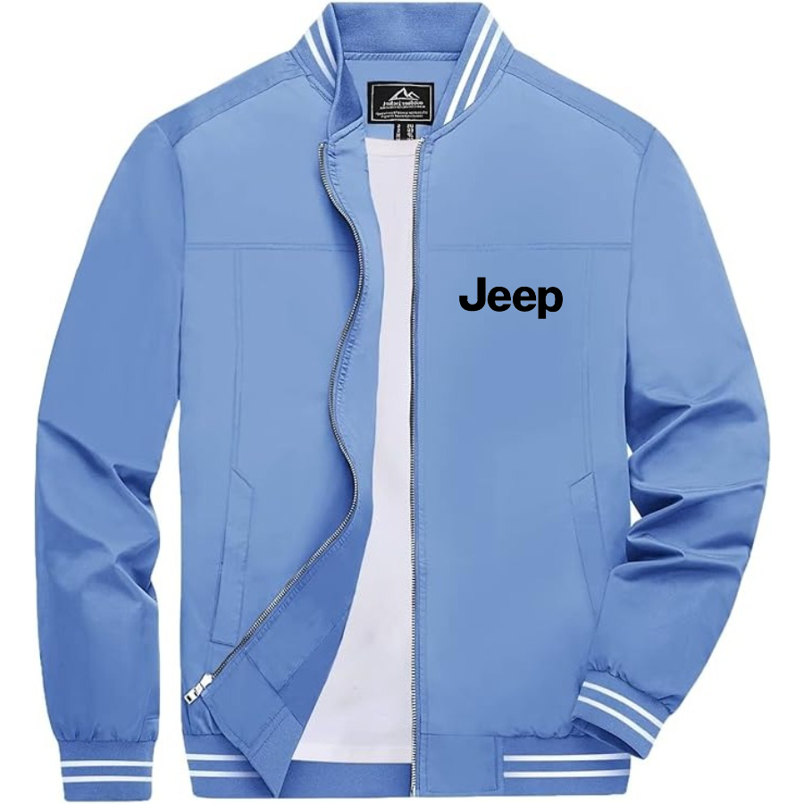 Men’s Jeep Car Lightweight Zip-Up Bomber Jacket with Ribbed Collar and Cuffs - Versatile Casual Outerwear