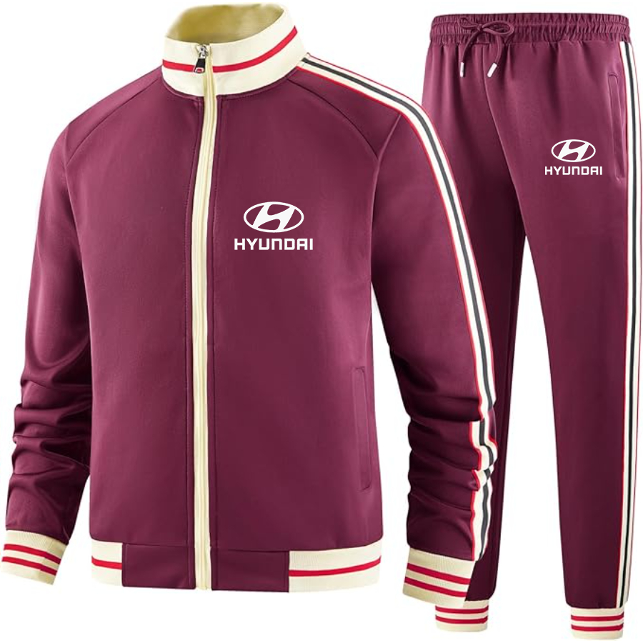 Men's Hyundai Car - Premium Two-Piece Designer Tracksuit with Bold Striped Accents and Zippered Front - Elevated Athletic Wear
