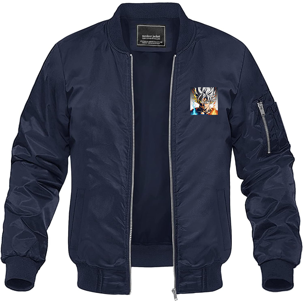 Men's Goku Fire Dragon Ball Z Cartoon Lightweight Bomber Jacket Windbreaker Softshell Varsity Jacket Coat