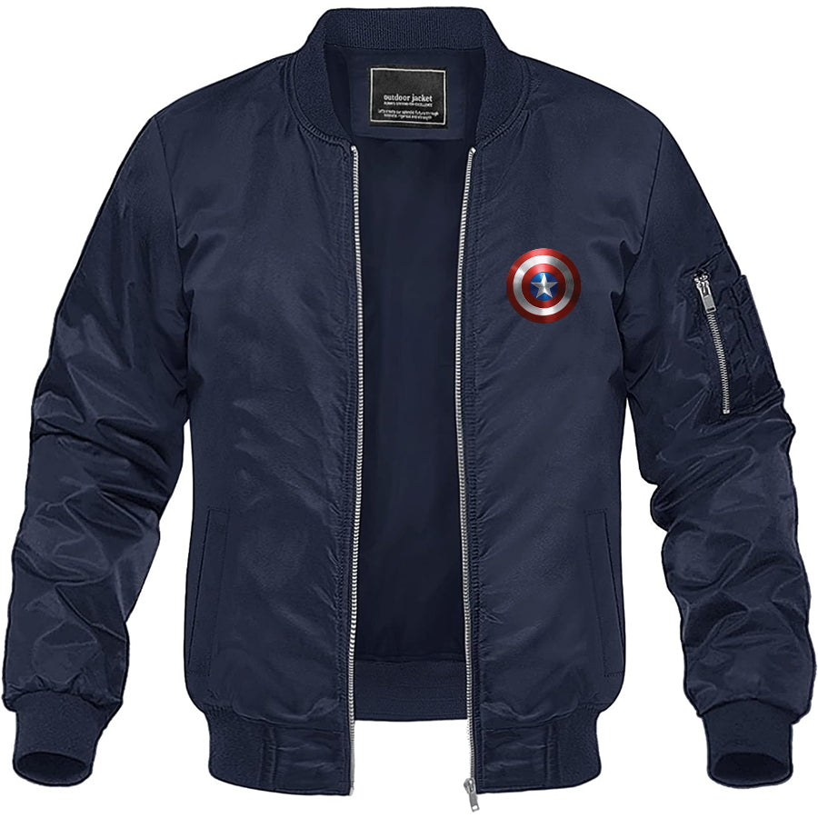Men's Captain America Superhero Lightweight Bomber Jacket Windbreaker Softshell Varsity Jacket Coat