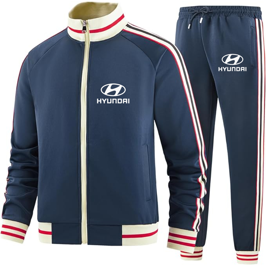Men's Hyundai Car - Premium Two-Piece Designer Tracksuit with Bold Striped Accents and Zippered Front - Elevated Athletic Wear
