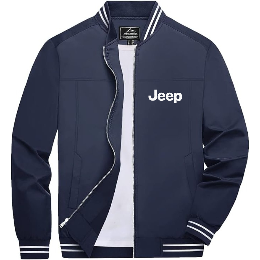 Men’s Jeep Car Lightweight Zip-Up Bomber Jacket with Ribbed Collar and Cuffs - Versatile Casual Outerwear