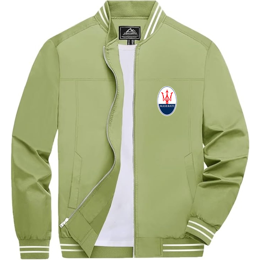 Men’s Maserati Car Lightweight Zip-Up Bomber Jacket with Ribbed Collar and Cuffs - Versatile Casual Outerwear